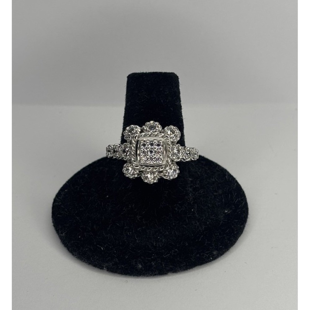 Judith Ripka Sterling Silver Signature Flower Diamonique‎ Ring Size 7